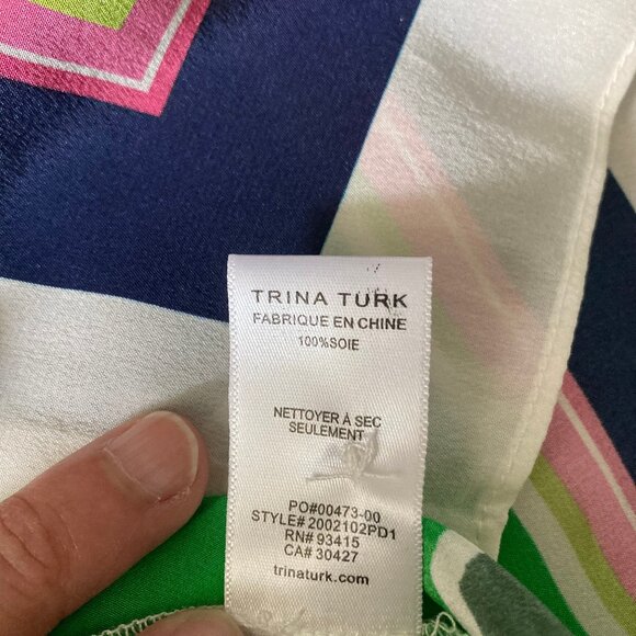 NWOT Trina Turk Redondo Long Sleeve SILK Blouse, Medium, Geometric, Button-Up - Picture 14 of 15